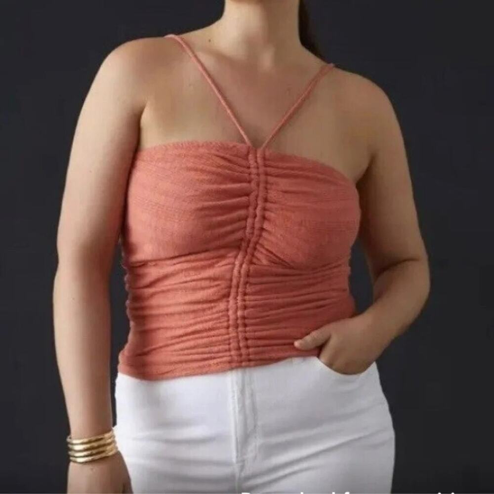 Anthropologie Pilcro Ruched Ribbed Halter Top Coral XL